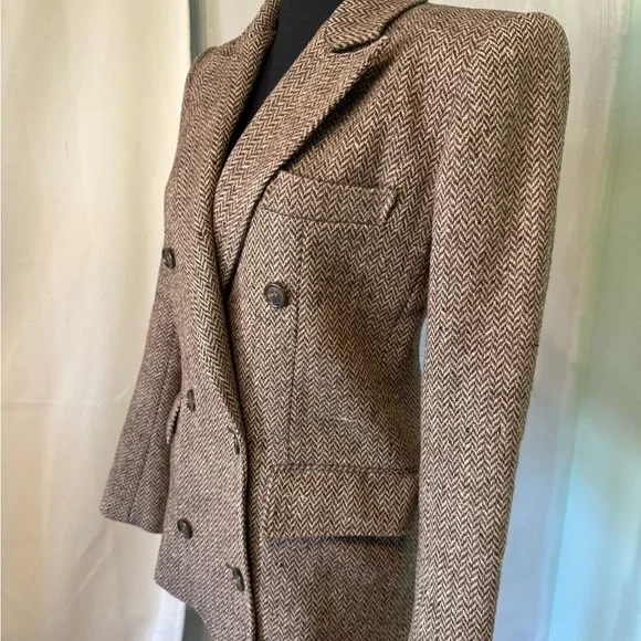 Vintage Women's Double-Breasted lined Brown Wool Blazer size 4 - Picture 2 of 9